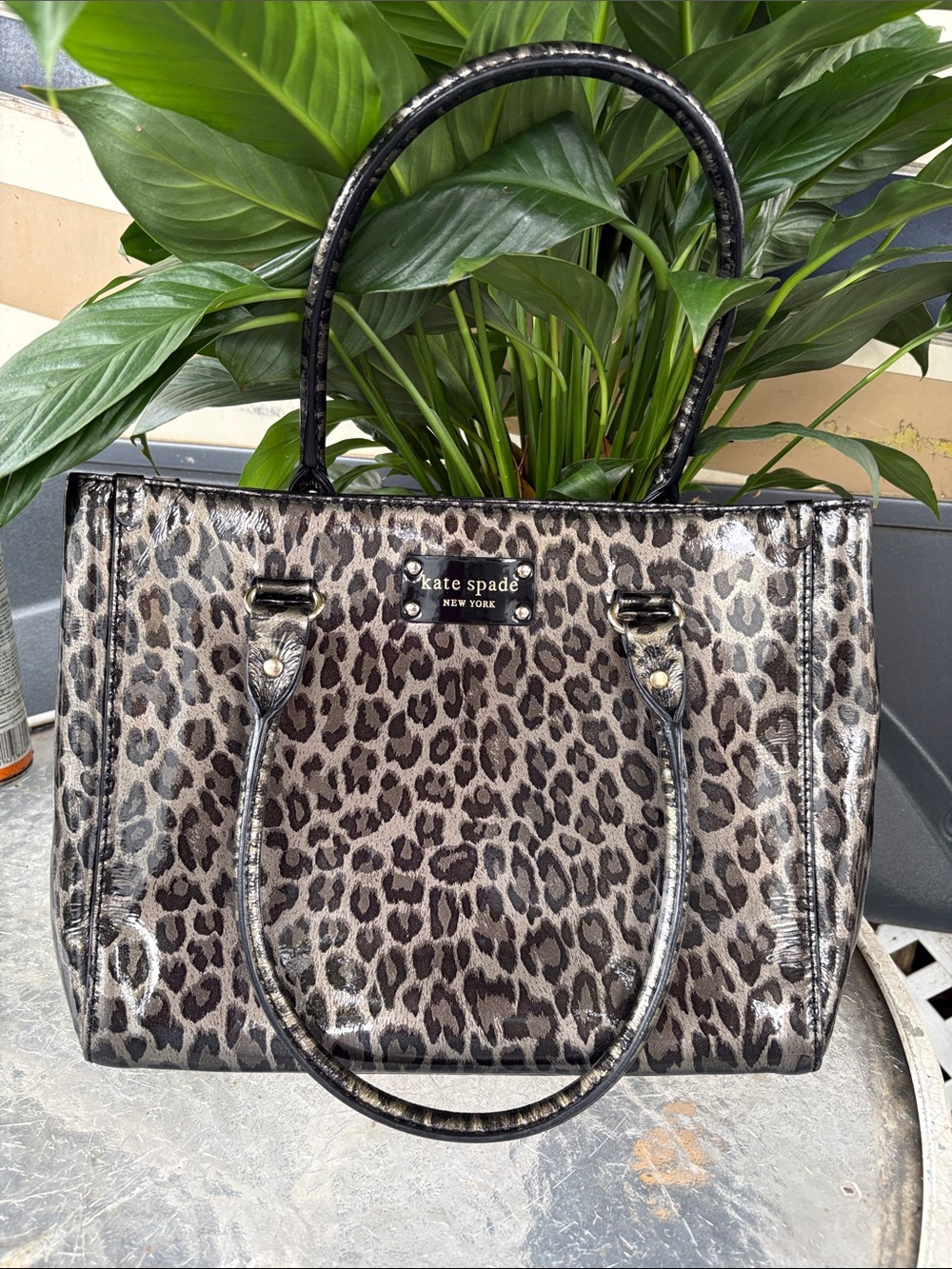 kate spade Leopard Print Patent Leather Tote in Brown and Black - Picture 2 of 9